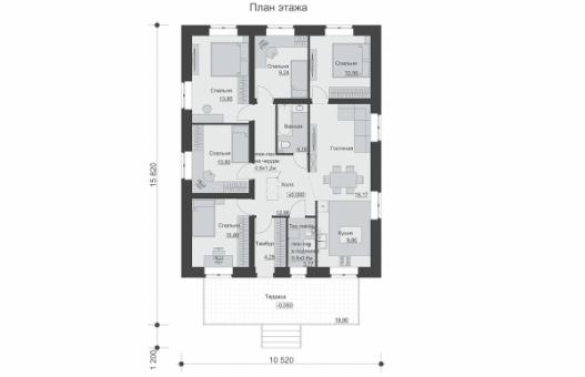 Одноэтажный дом с пятью спальнями  и террасой